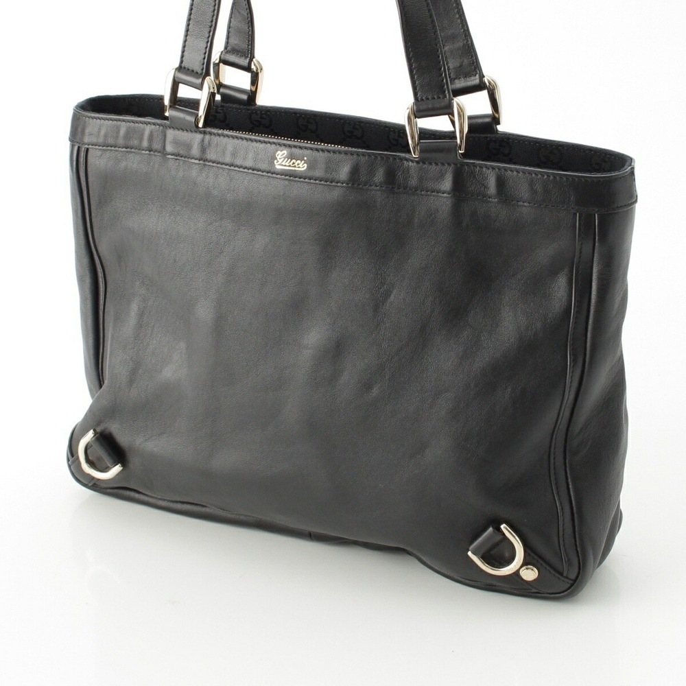 Gucci Black Leather Bag Logo Abbey Tote